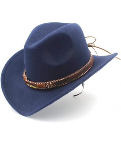 Men's Women's Wool Western Cowboy Hat with Punk Belt Pop Wide Brim Jazz Hat Sombrero Hat Church Hat Size 56-58CM Dark Blue $1...