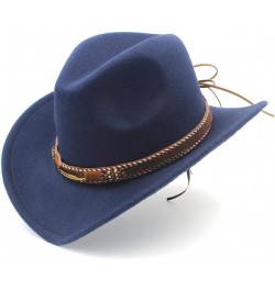 Men's Women's Wool Western Cowboy Hat with Punk Belt Pop Wide Brim Jazz Hat Sombrero Hat Church Hat Size 56-58CM Dark Blue $1...