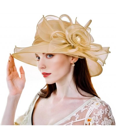 Women Kentucky Derby Organza Fascinator Floral Veil Mesh Sun Hat Church Hat for Bridal Wedding Cocktail Party Nk1-golden $10....