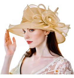 Women Kentucky Derby Organza Fascinator Floral Veil Mesh Sun Hat Church Hat for Bridal Wedding Cocktail Party Nk1-golden $10....