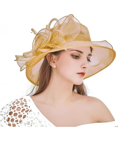 Women Kentucky Derby Organza Fascinator Floral Veil Mesh Sun Hat Church Hat for Bridal Wedding Cocktail Party Nk1-golden $10....