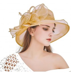 Women Kentucky Derby Organza Fascinator Floral Veil Mesh Sun Hat Church Hat for Bridal Wedding Cocktail Party Nk1-golden $10....