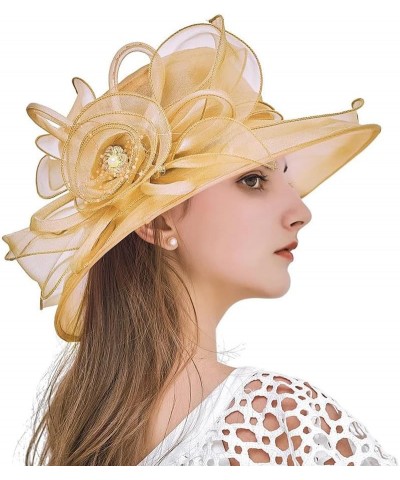 Women Kentucky Derby Organza Fascinator Floral Veil Mesh Sun Hat Church Hat for Bridal Wedding Cocktail Party Nk1-golden $10....