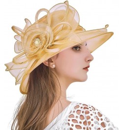 Women Kentucky Derby Organza Fascinator Floral Veil Mesh Sun Hat Church Hat for Bridal Wedding Cocktail Party Nk1-golden $10....