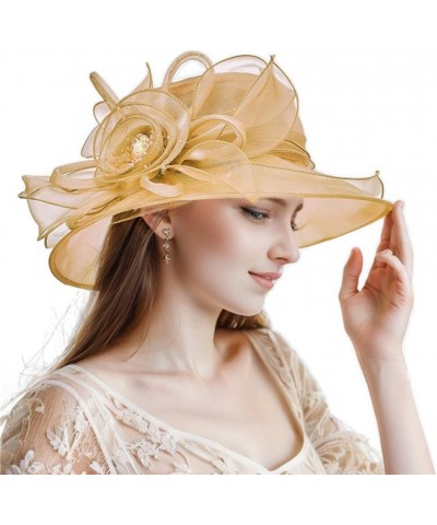 Women Kentucky Derby Organza Fascinator Floral Veil Mesh Sun Hat Church Hat for Bridal Wedding Cocktail Party Nk1-golden $10....