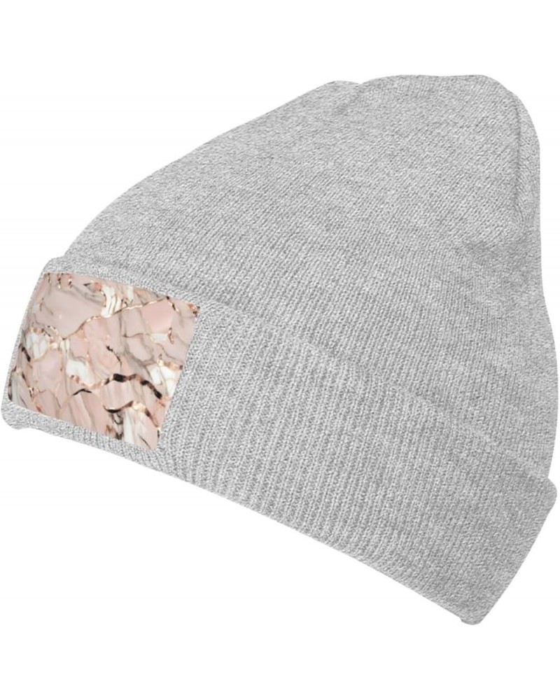 Rose Gold Marble Print Beanie Hat Gift Knitted Hat for Men Women,Lightweight,Elastic, Suitable for Travel Gray $12.48 Skullie...