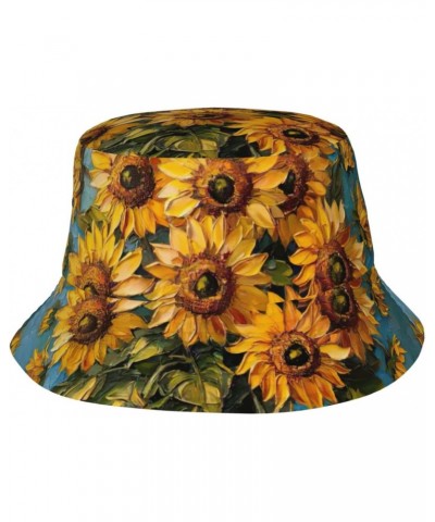 Oil Painting Sunflower Print Bucket Hat Packable Travel Sun Caps Fisherman Beach Sun Hat Unisex for Teens Women Men Kids $12....