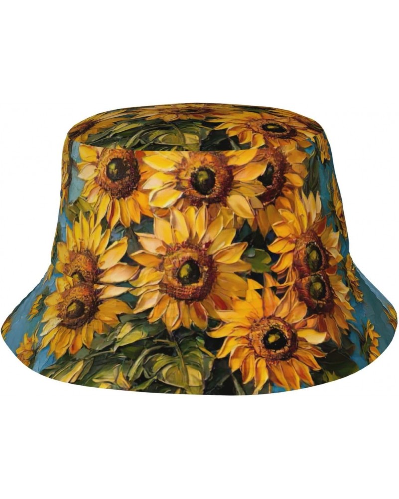 Oil Painting Sunflower Print Bucket Hat Packable Travel Sun Caps Fisherman Beach Sun Hat Unisex for Teens Women Men Kids $12....