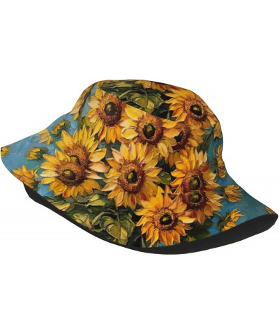 Oil Painting Sunflower Print Bucket Hat Packable Travel Sun Caps Fisherman Beach Sun Hat Unisex for Teens Women Men Kids $12....