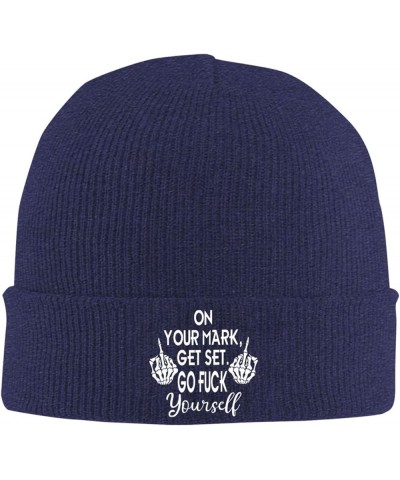 On Your Mark Get Set Go Fuck Yourself Beanie for Men Women Black Winter Hat Warm Knit Cuffed Beanies Navy Blue $13.87 Skullie...