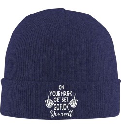 On Your Mark Get Set Go Fuck Yourself Beanie for Men Women Black Winter Hat Warm Knit Cuffed Beanies Navy Blue $13.87 Skullie...