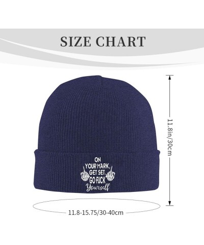 On Your Mark Get Set Go Fuck Yourself Beanie for Men Women Black Winter Hat Warm Knit Cuffed Beanies Navy Blue $13.87 Skullie...