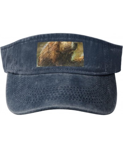 Beaver Print Washed Denim Open Top Hat for Outdoor Decoration,Suitable for Men,Women $12.97 Sun Hats