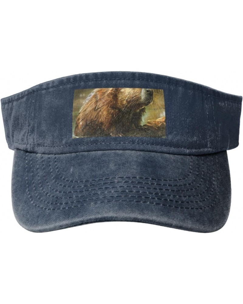 Beaver Print Washed Denim Open Top Hat for Outdoor Decoration,Suitable for Men,Women $12.97 Sun Hats