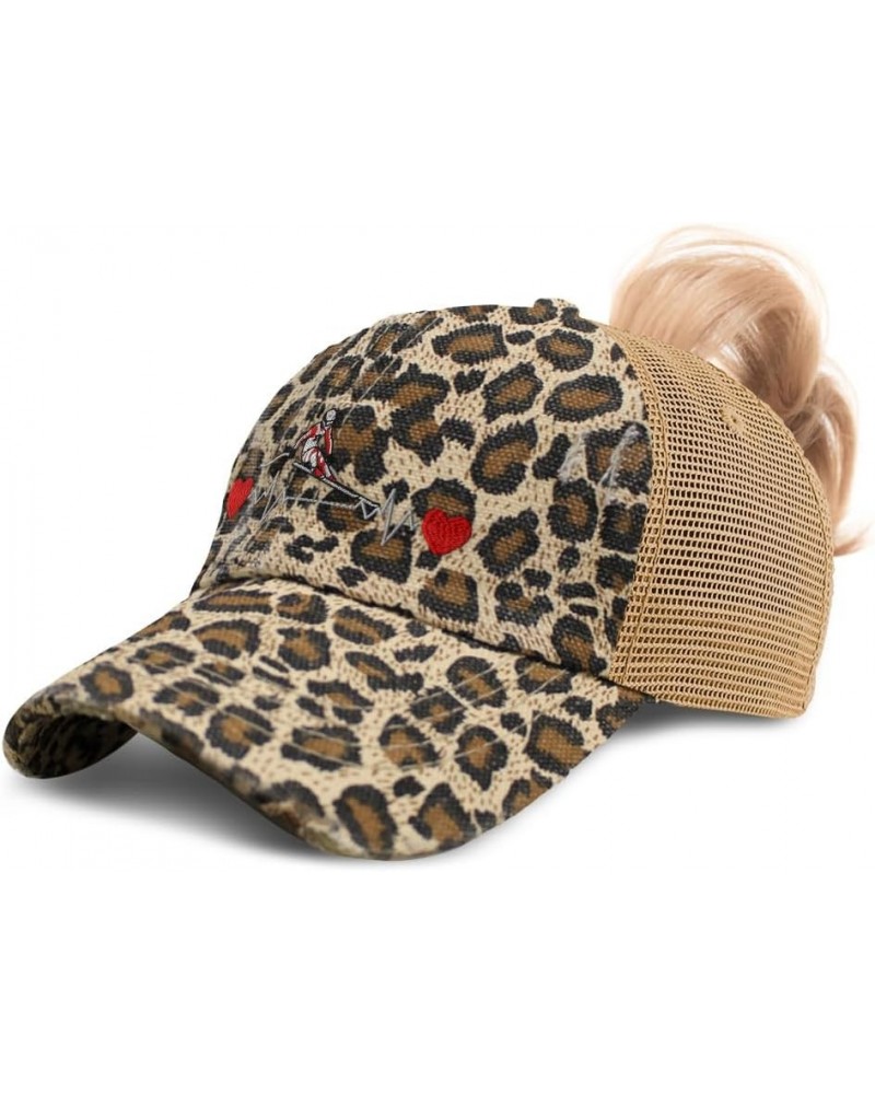 Womens Ponytail Cap Lifeline Skiing B Olympics Sports Event Distressed Trucker Hats Leopard $13.50 Baseball Caps