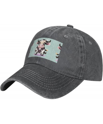 Cute Black Cow Baseball Cap Adjustable Twill Bulk with Ponytail Hole Washed Dad Hat for Men Women Deep Heather $14.66 Basebal...