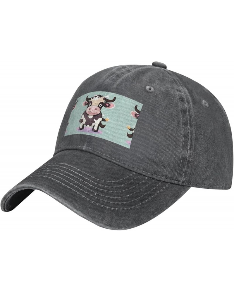 Cute Black Cow Baseball Cap Adjustable Twill Bulk with Ponytail Hole Washed Dad Hat for Men Women Deep Heather $14.66 Basebal...