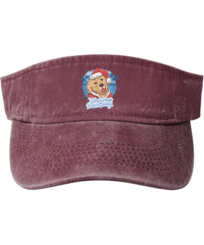 Cute Golden Retriever with Santa Hat Sun Hat Sun Visor Hats for Women Men Baseball Cap Golf Hats Red $9.47 Sun Hats