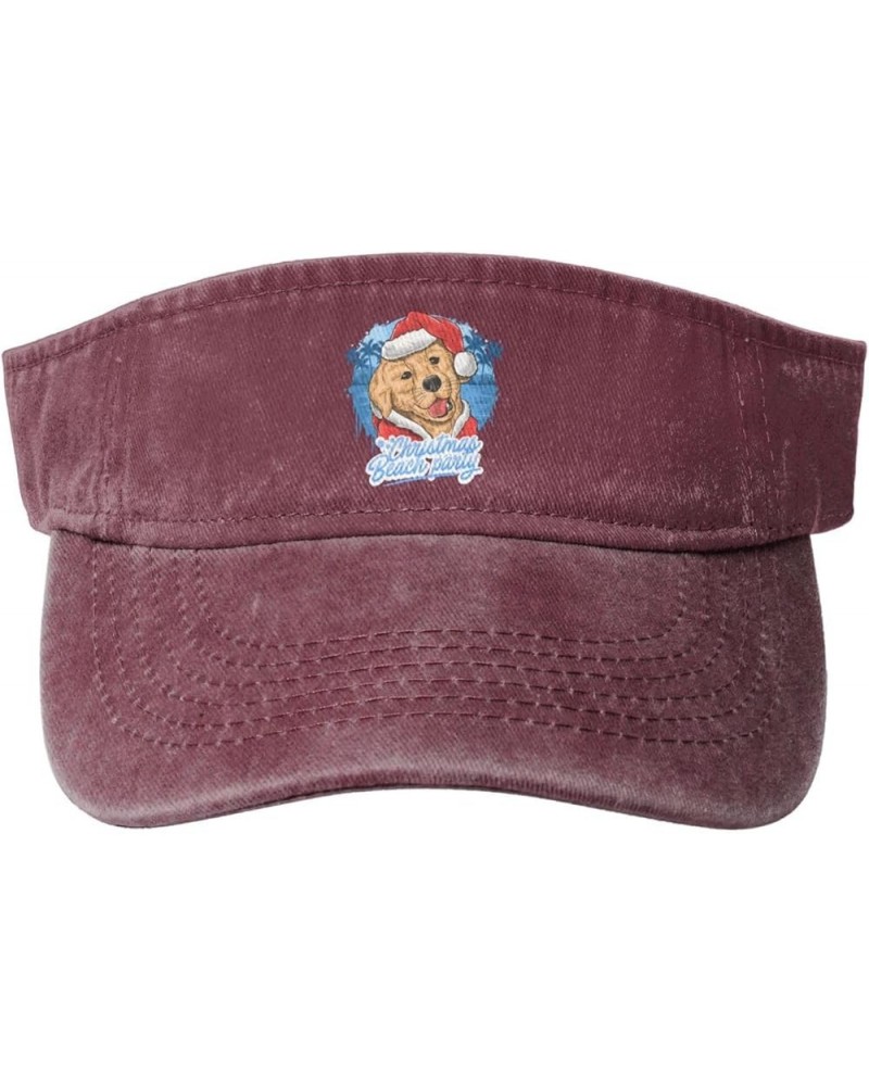 Cute Golden Retriever with Santa Hat Sun Hat Sun Visor Hats for Women Men Baseball Cap Golf Hats Red $9.47 Sun Hats