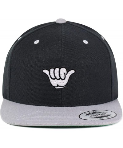 Shaka Cartoon Embroidered Yupoong Flat Bill 6 Panel Snapback Hat Surfing San Diego Black/Light Grey $17.09 Baseball Caps