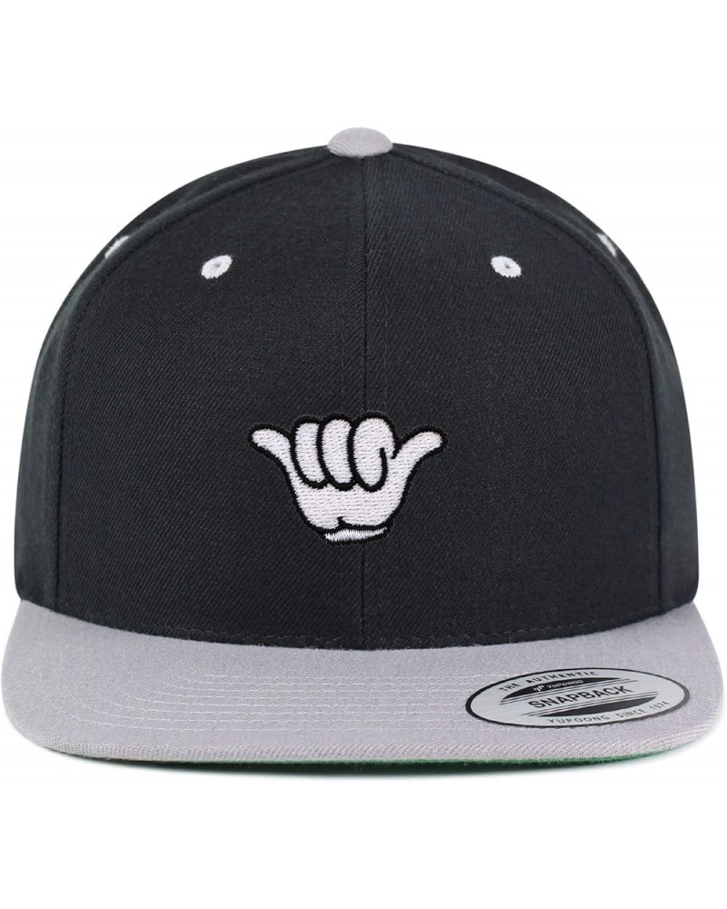 Shaka Cartoon Embroidered Yupoong Flat Bill 6 Panel Snapback Hat Surfing San Diego Black/Light Grey $17.09 Baseball Caps