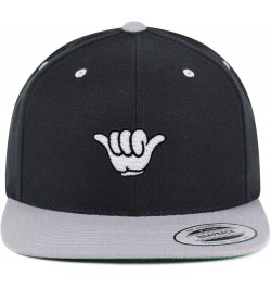 Shaka Cartoon Embroidered Yupoong Flat Bill 6 Panel Snapback Hat Surfing San Diego Black/Light Grey $17.09 Baseball Caps