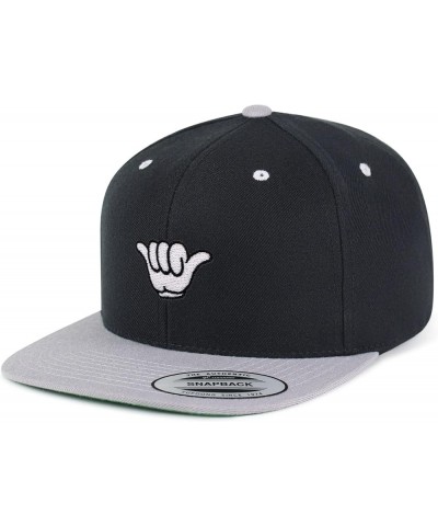 Shaka Cartoon Embroidered Yupoong Flat Bill 6 Panel Snapback Hat Surfing San Diego Black/Light Grey $17.09 Baseball Caps