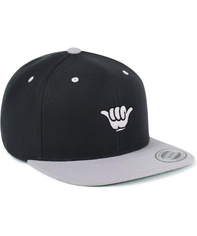 Shaka Cartoon Embroidered Yupoong Flat Bill 6 Panel Snapback Hat Surfing San Diego Black/Light Grey $17.09 Baseball Caps