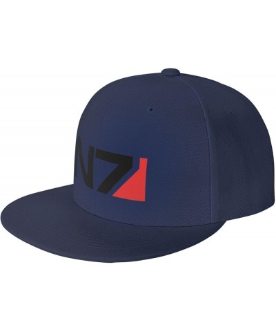 Mass E-Ffect N7 Hats for Men Flat Bill Fitted Caps Hiphop Rap Adjustable Baseball Trucker Dad Hat Navy Blue $12.75 Baseball Caps