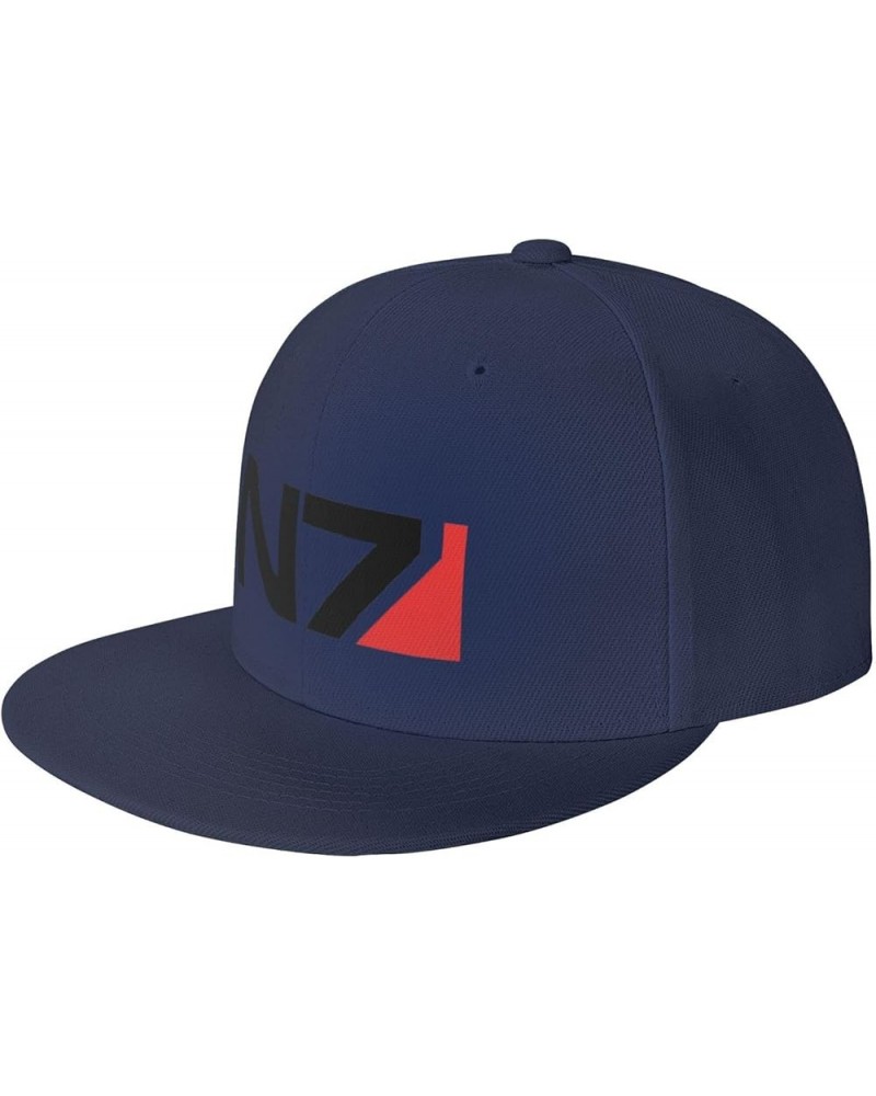 Mass E-Ffect N7 Hats for Men Flat Bill Fitted Caps Hiphop Rap Adjustable Baseball Trucker Dad Hat Navy Blue $12.75 Baseball Caps