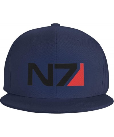 Mass E-Ffect N7 Hats for Men Flat Bill Fitted Caps Hiphop Rap Adjustable Baseball Trucker Dad Hat Navy Blue $12.75 Baseball Caps