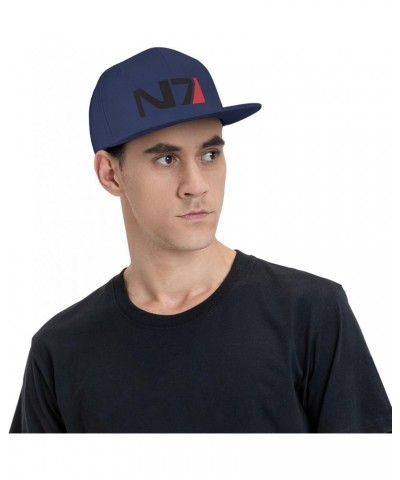 Mass E-Ffect N7 Hats for Men Flat Bill Fitted Caps Hiphop Rap Adjustable Baseball Trucker Dad Hat Navy Blue $12.75 Baseball Caps