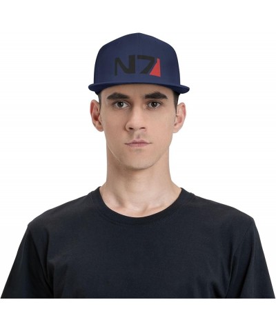 Mass E-Ffect N7 Hats for Men Flat Bill Fitted Caps Hiphop Rap Adjustable Baseball Trucker Dad Hat Navy Blue $12.75 Baseball Caps