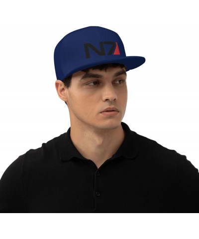 Mass E-Ffect N7 Hats for Men Flat Bill Fitted Caps Hiphop Rap Adjustable Baseball Trucker Dad Hat Navy Blue $12.75 Baseball Caps