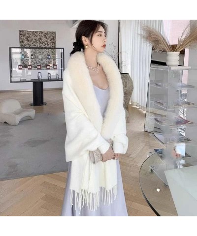 Autumn Winter Women Party Dress Shawl Cloak Cardigan White $26.57 Scarves