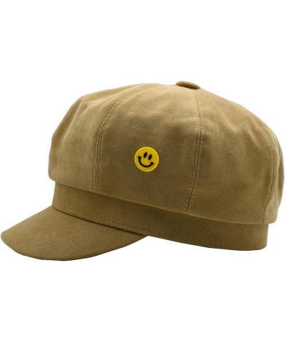 Womens Newsboy Cap French Fashion Hats Summer Cabbie Baker Boy Hat for Fall Beret Cap T3-smile-khaki $11.50 Newsboy Caps