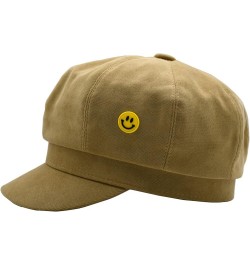 Womens Newsboy Cap French Fashion Hats Summer Cabbie Baker Boy Hat for Fall Beret Cap T3-smile-khaki $11.50 Newsboy Caps