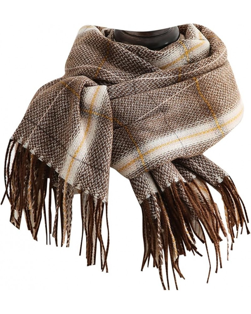 Women's Fashion Long Shawl Big Grid Winter Warm Lattice Large Scarf Elegant Shawl Neck Shawl Muffler Coffee $9.23 Scarves