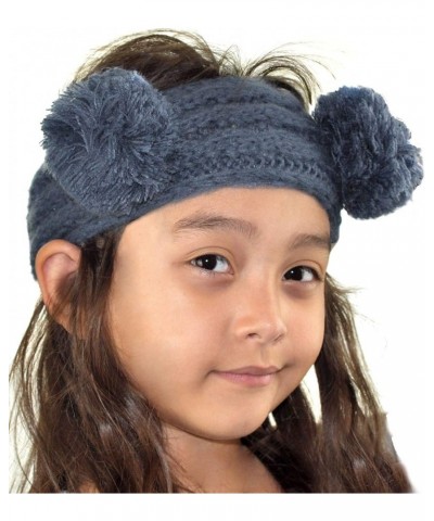 Children's Kids' Double Pom Cable Knit Fuzzy Lined Ear Warmer Headband Dark Denim $8.47 Cold Weather Headbands