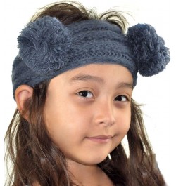 Children's Kids' Double Pom Cable Knit Fuzzy Lined Ear Warmer Headband Dark Denim $8.47 Cold Weather Headbands