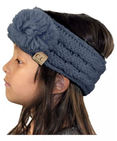 Children's Kids' Double Pom Cable Knit Fuzzy Lined Ear Warmer Headband Dark Denim $8.47 Cold Weather Headbands