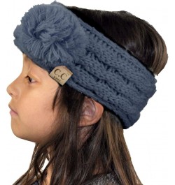 Children's Kids' Double Pom Cable Knit Fuzzy Lined Ear Warmer Headband Dark Denim $8.47 Cold Weather Headbands