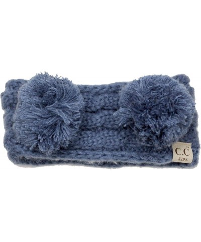 Children's Kids' Double Pom Cable Knit Fuzzy Lined Ear Warmer Headband Dark Denim $8.47 Cold Weather Headbands