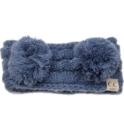 Children's Kids' Double Pom Cable Knit Fuzzy Lined Ear Warmer Headband Dark Denim $8.47 Cold Weather Headbands