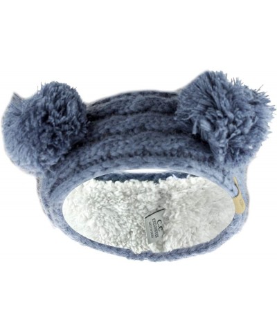 Children's Kids' Double Pom Cable Knit Fuzzy Lined Ear Warmer Headband Dark Denim $8.47 Cold Weather Headbands