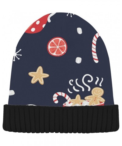 Christmas Gingerbread Cup Candy Beanie Hat Men Slouchy Skull Cap Warm Knit Women Winter Cuffed Plain Hat Multicolor $10.89 Sk...