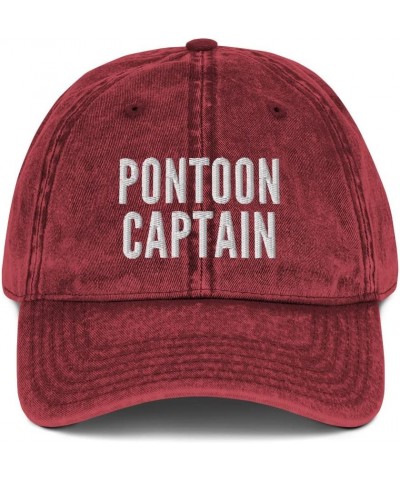 Funny Pontoon Captain Hat (Embroidered Vintage Cap) Boat Lover Maroon $21.32 Baseball Caps