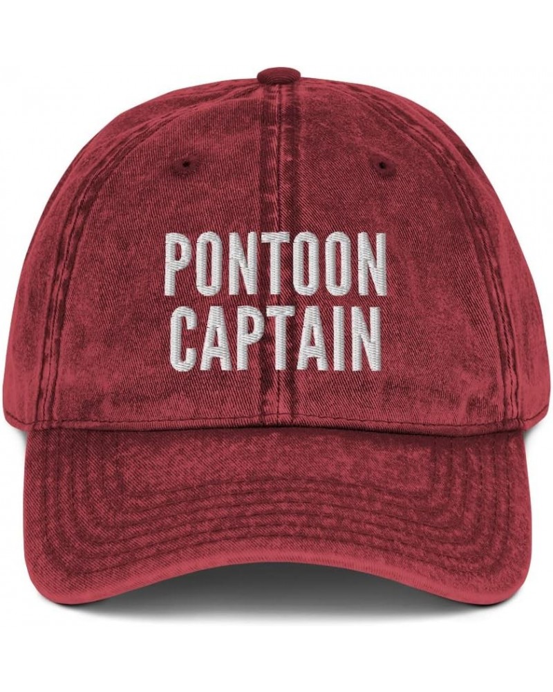 Funny Pontoon Captain Hat (Embroidered Vintage Cap) Boat Lover Maroon $21.32 Baseball Caps