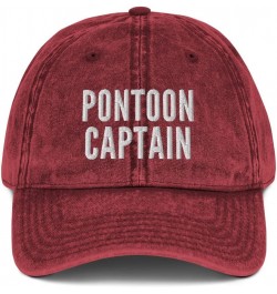 Funny Pontoon Captain Hat (Embroidered Vintage Cap) Boat Lover Maroon $21.32 Baseball Caps