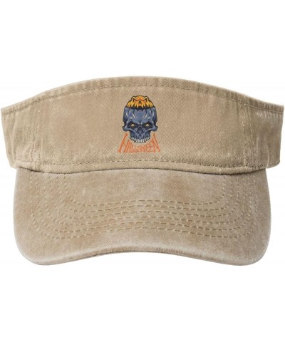 Halloween Pumpkin Skull Sun Visor Hats for Women Men Sun Hat Cotton Golf Hat Vintage Baseball Cap Natural $12.81 Visors